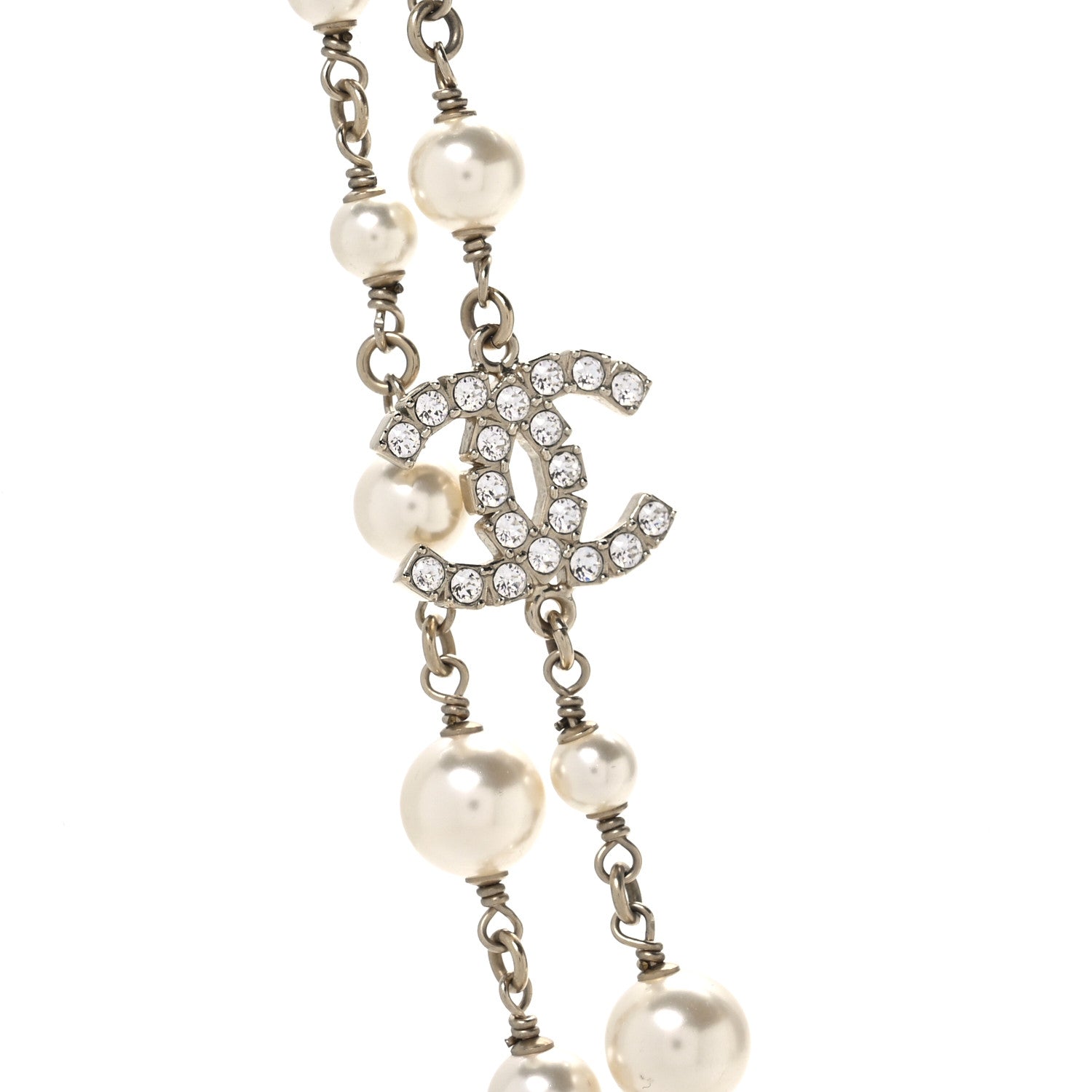 Chanel Crystal Pearl CC Long Necklace Gold 4 of 6