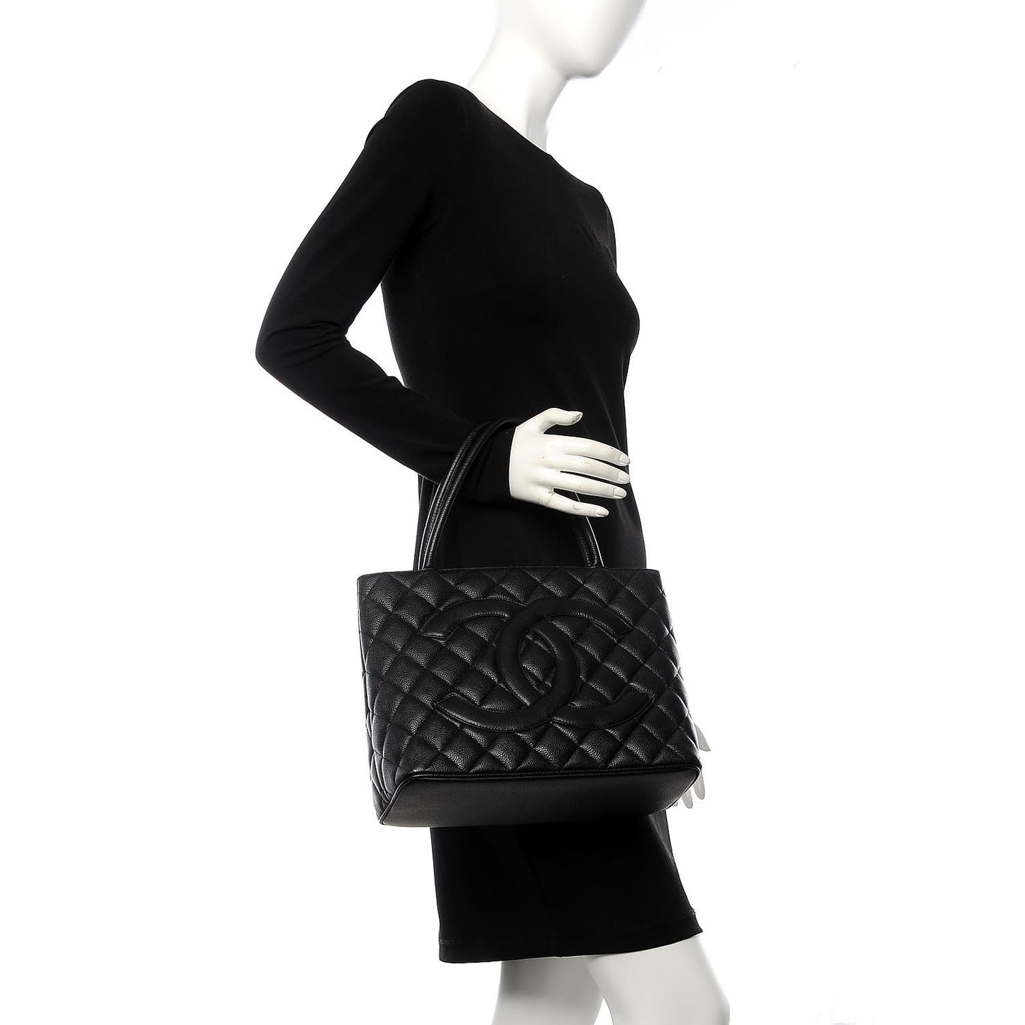 Caviar Quilted Medallion Tote Black