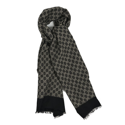Gucci Cotton GG Monogram Fringe Scarf Grey Black 1 of 4