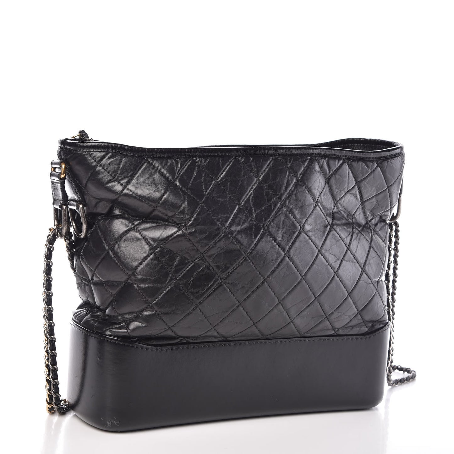 Aged Calfskin Quilted Large Gabrielle Hobo Black