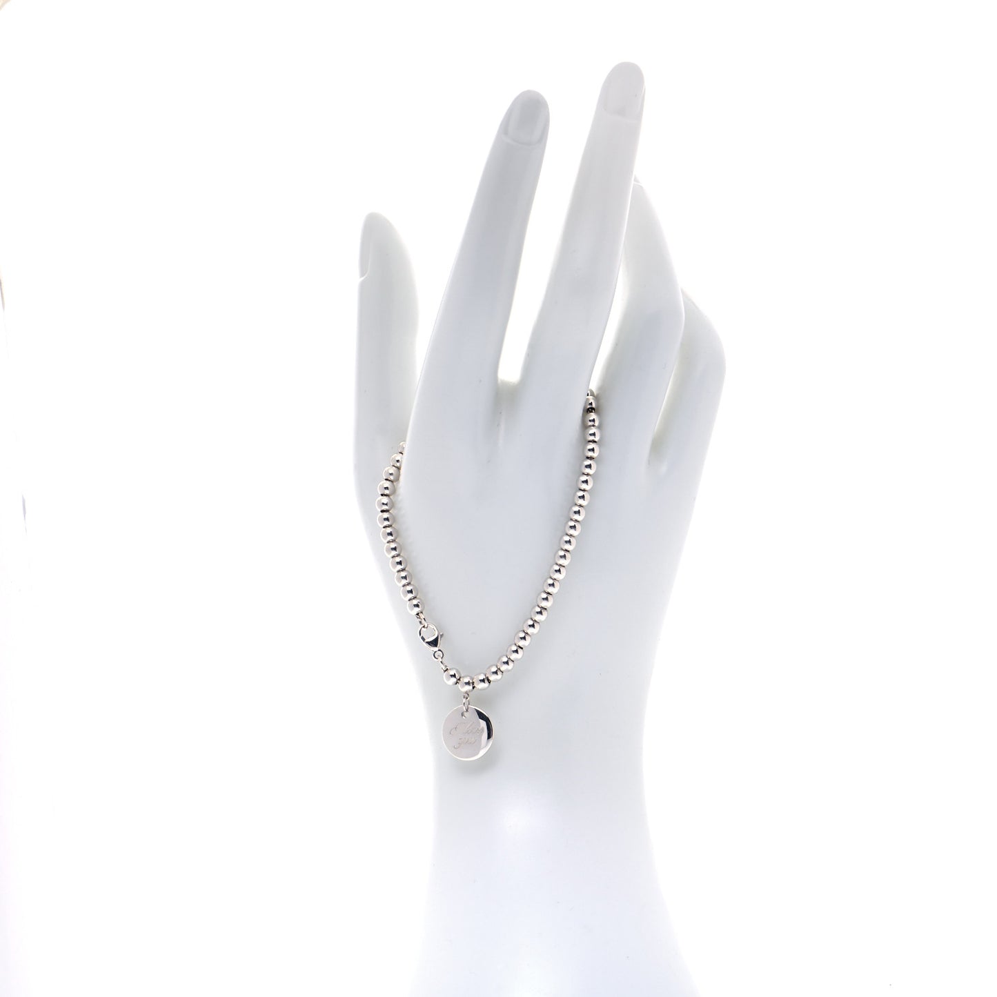 Sterling Silver 4mm I Love You Round Tag Bead Bracelet