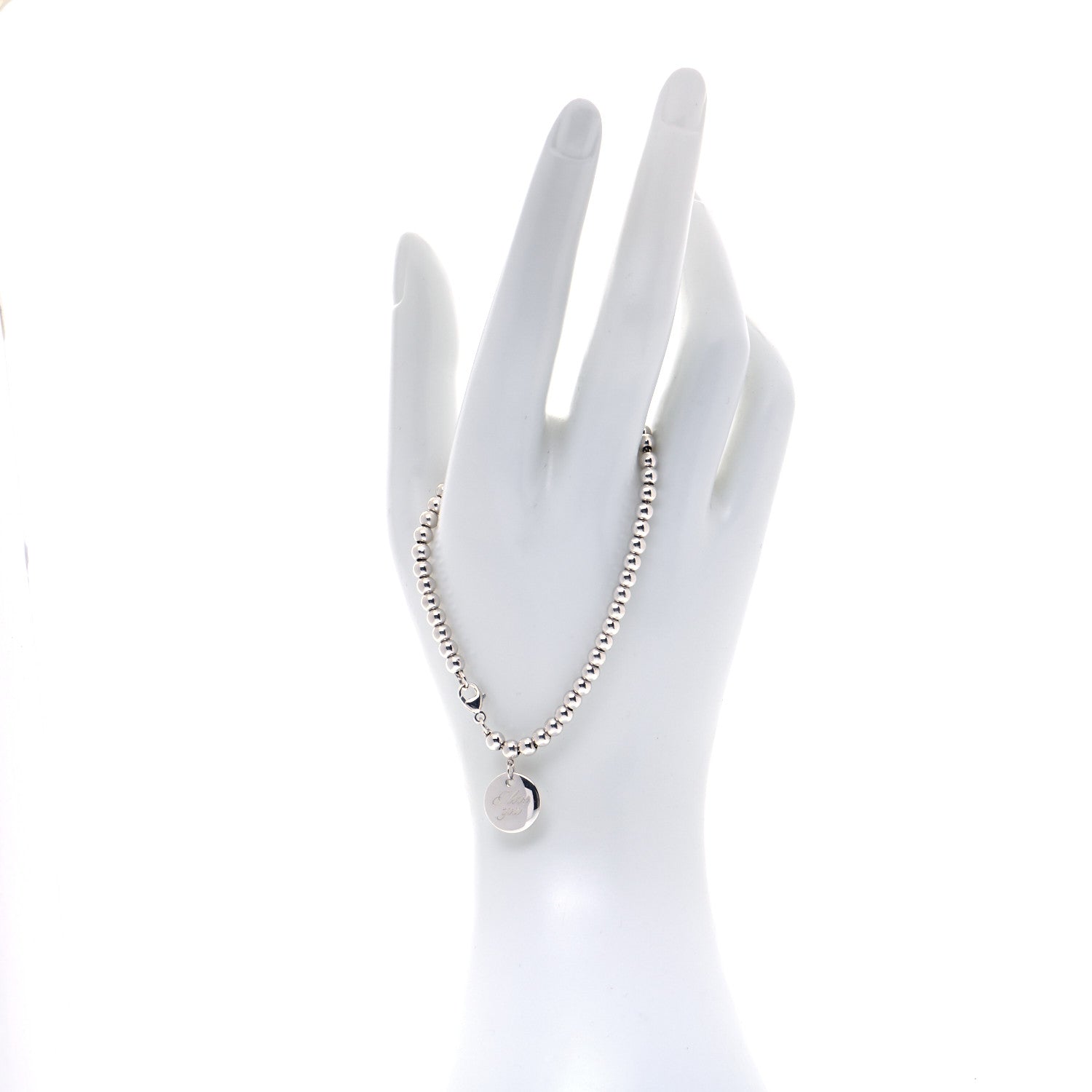 Tiffany Sterling Silver 4mm I Love You Round Tag Bead Bracelet 2 of 5