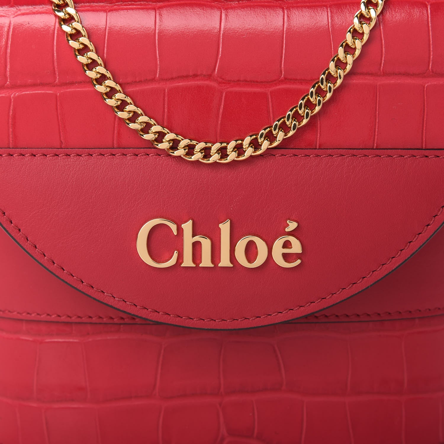 Chloe Calfskin Crocodile Embossed Small Aby Lock Crimson Pink 9 of 9