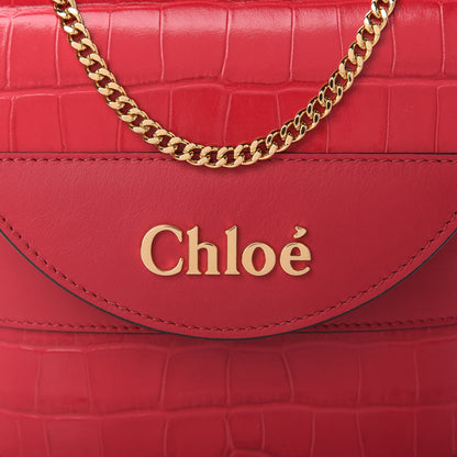 Chloe Calfskin Crocodile Embossed Small Aby Lock Crimson Pink 9 of 9