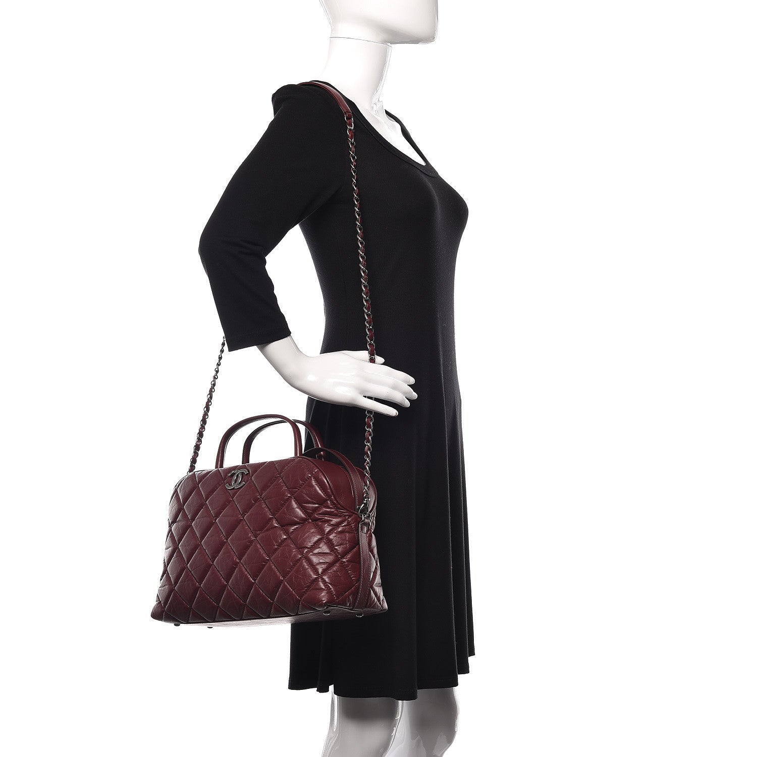 Chanel Aged Calfskin Small Bowling Bag Burgundy 2 of 11