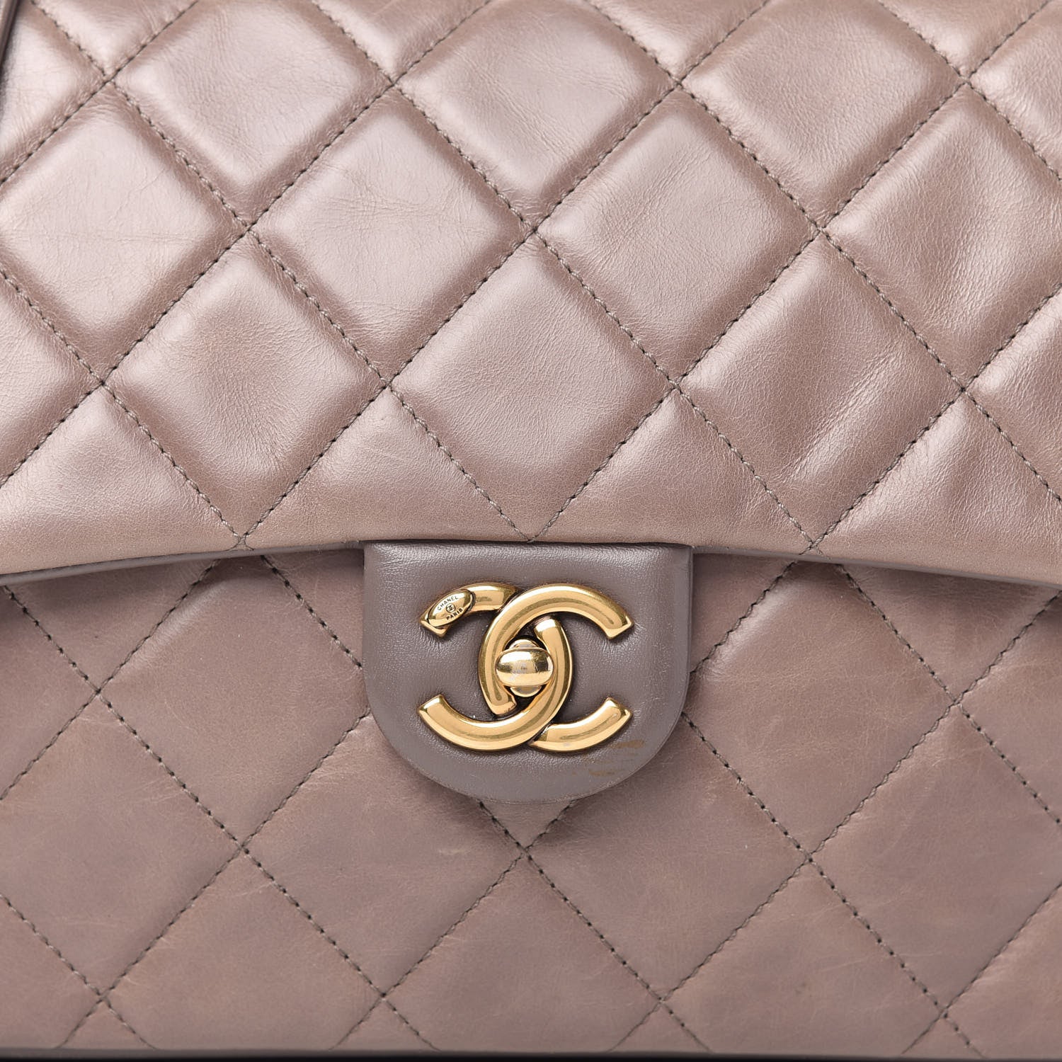 Chanel Glazed Calfskin Quilted Medium Gold Bar Top Handle Flap Dark Grey 10 of 10