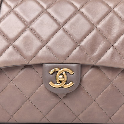 Chanel Glazed Calfskin Quilted Medium Gold Bar Top Handle Flap Dark Grey 10 of 10