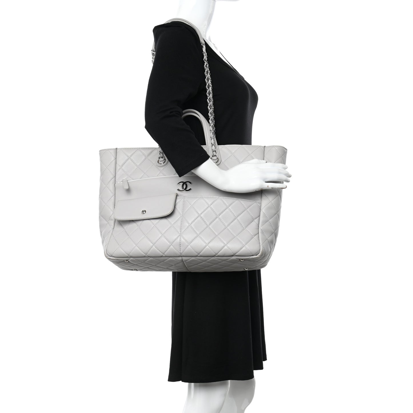 Calfskin Quilted Ultra Pocket Shopping Tote Grey