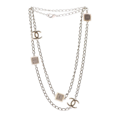 Chanel Resin Square CC Necklace White Silver 3 of 7