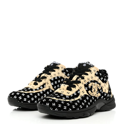 Chanel Nylon Suede Calfskin Printed CC Sneakers 37 Black Beige 3 of 9