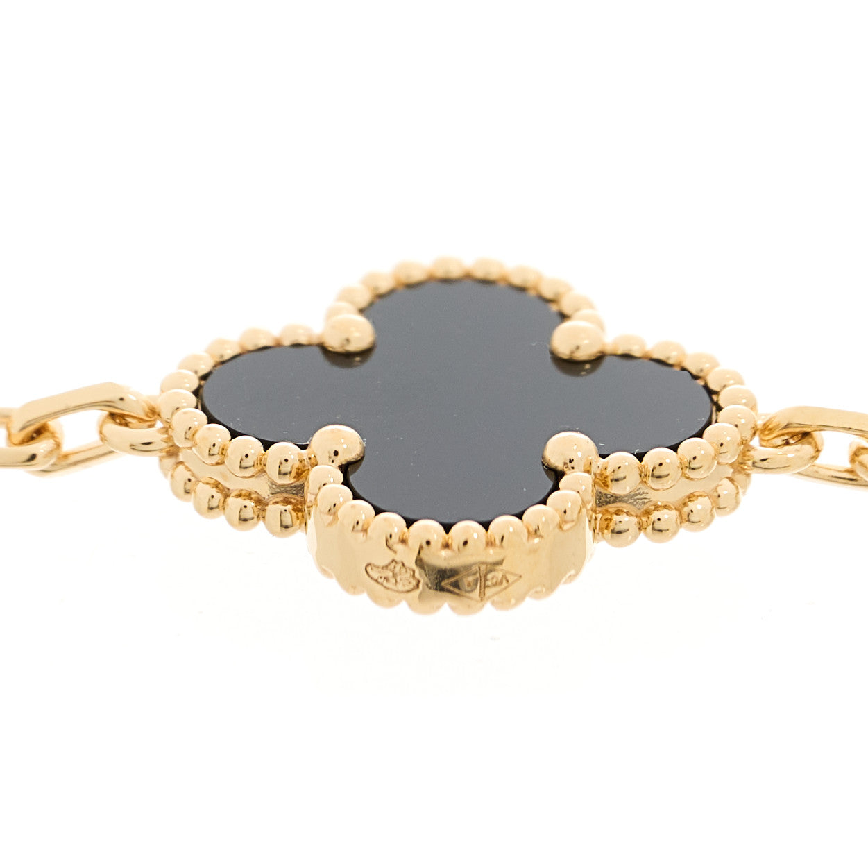 18K Yellow Gold Black Onyx 5 Motifs Vintage Alhambra Bracelet