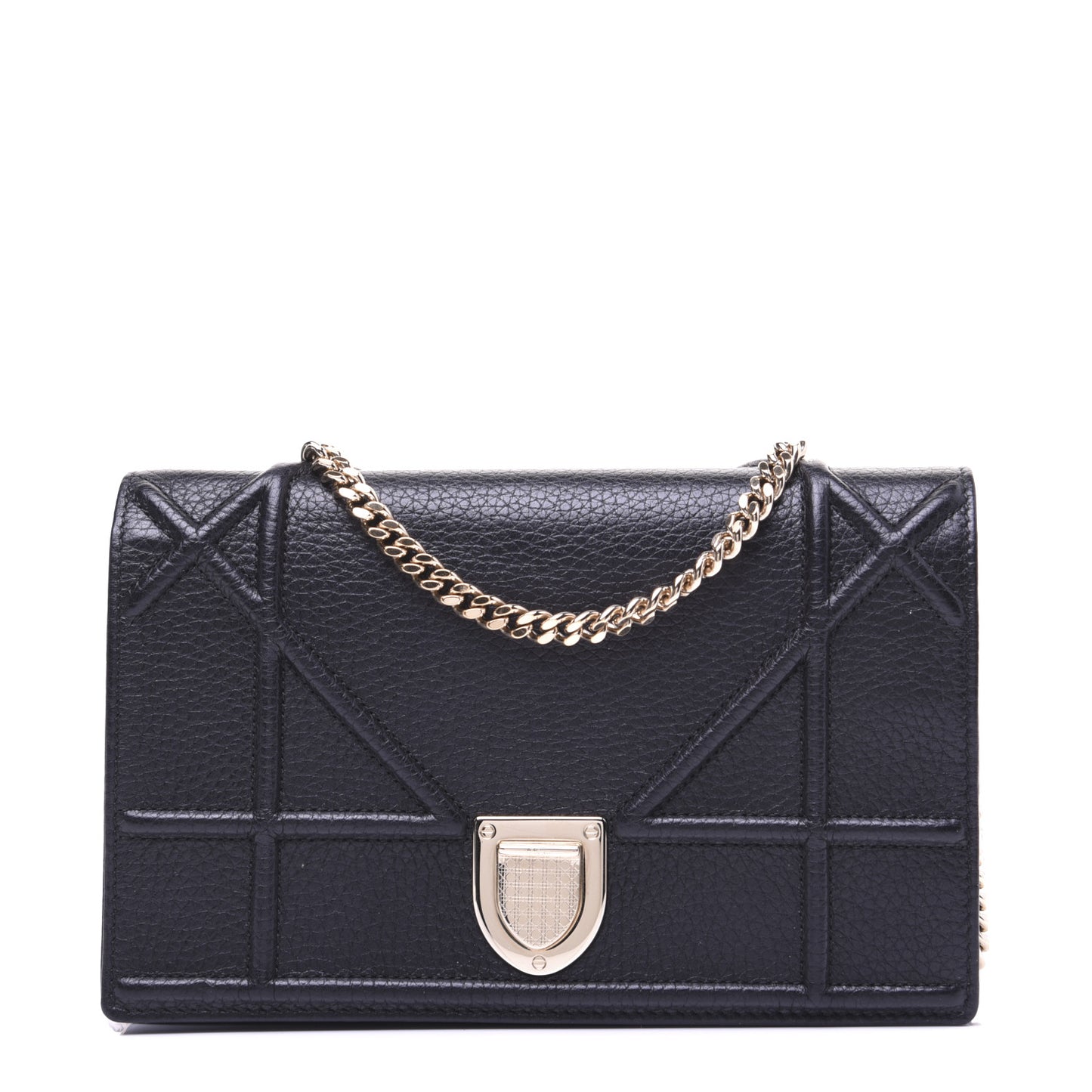 Grained Calfskin Diorama Wallet on Chain Pouch Black