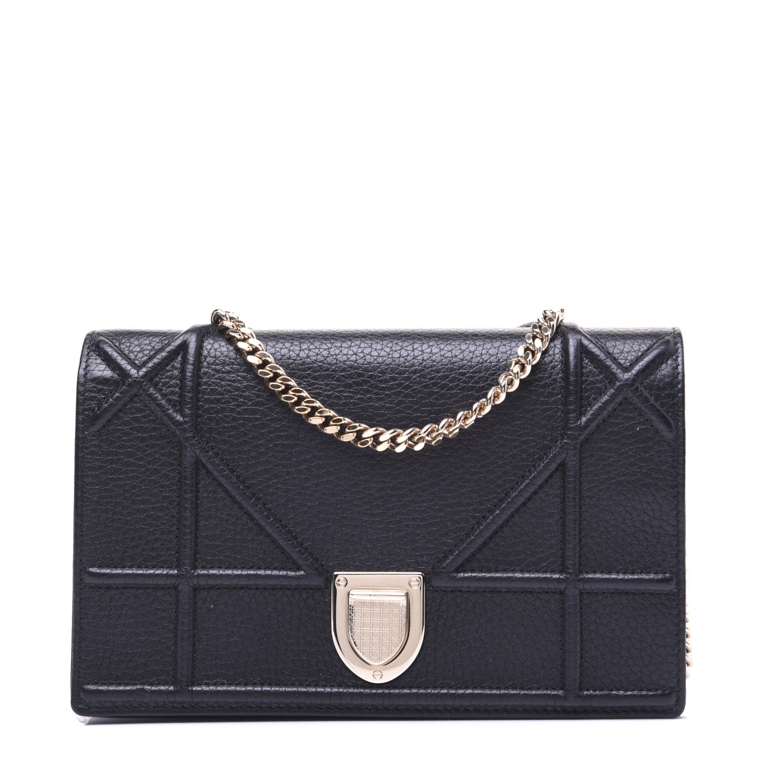Christian Dior Grained Calfskin Diorama Wallet on Chain Pouch Black 1 of 14
