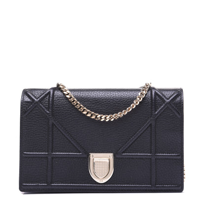 Christian Dior Grained Calfskin Diorama Wallet on Chain Pouch Black 1 of 14
