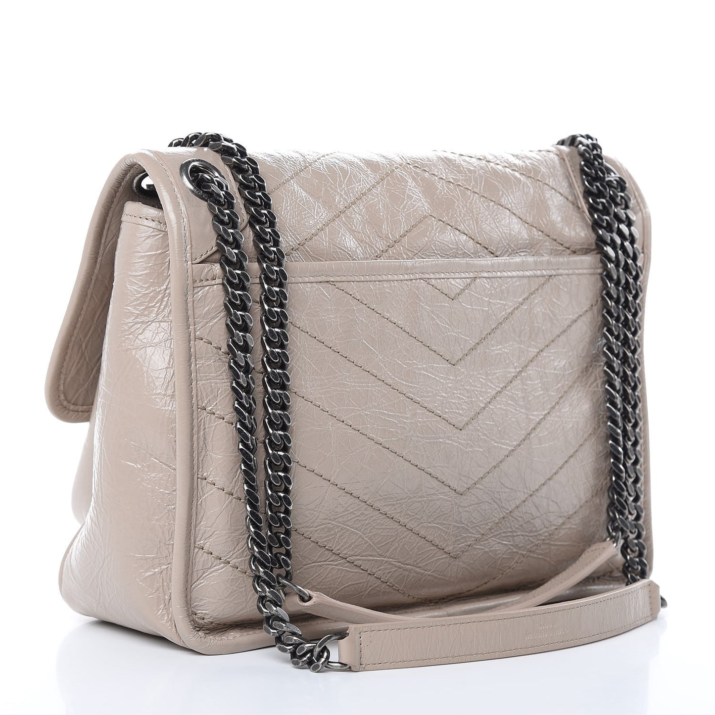Crinkled Calfskin Matelasse Monogram Medium Niki Chain Satchel Light Natural