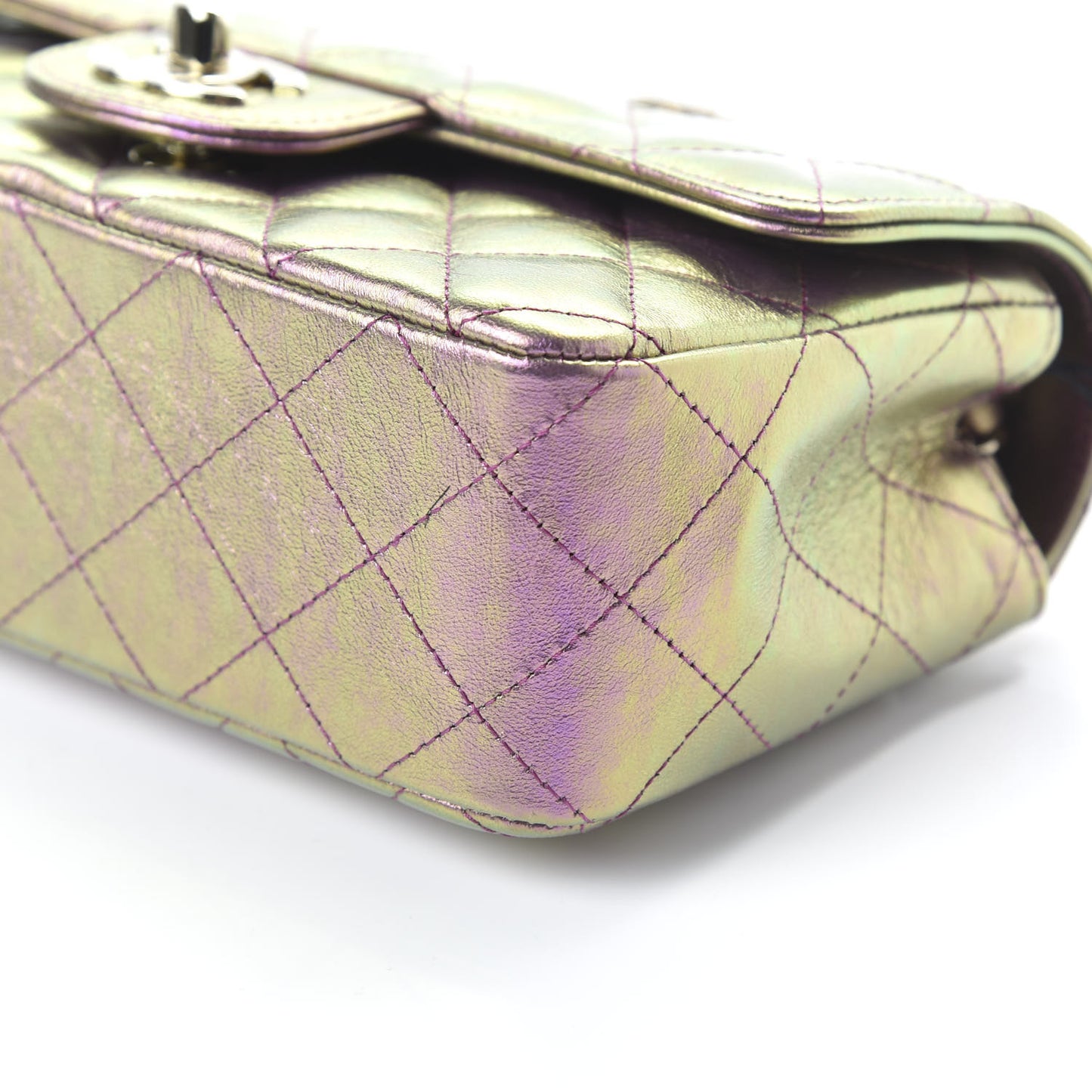 Iridescent Lambskin Quilted Mini Rectangular Flap Purple