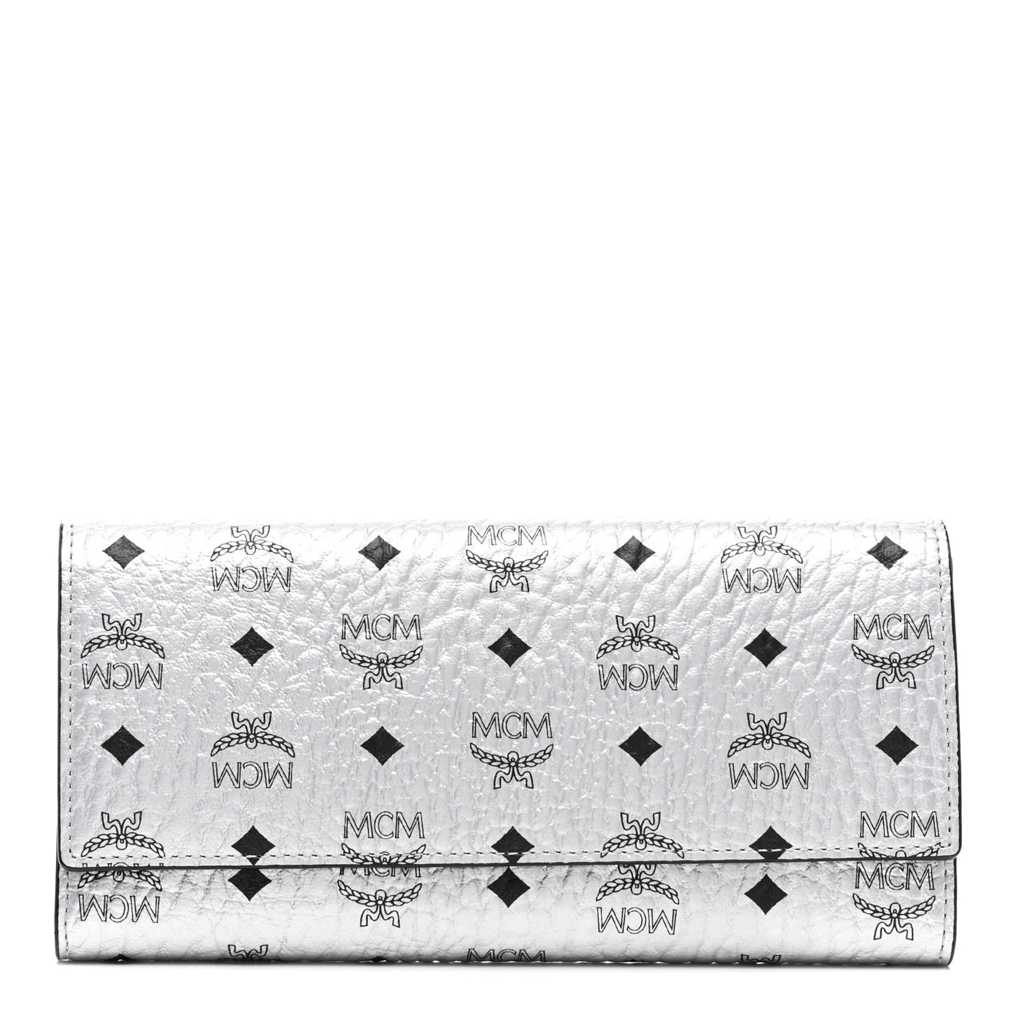 Metallic Visetos Large Tri-Fold Flap Wallet Berlin Silver
