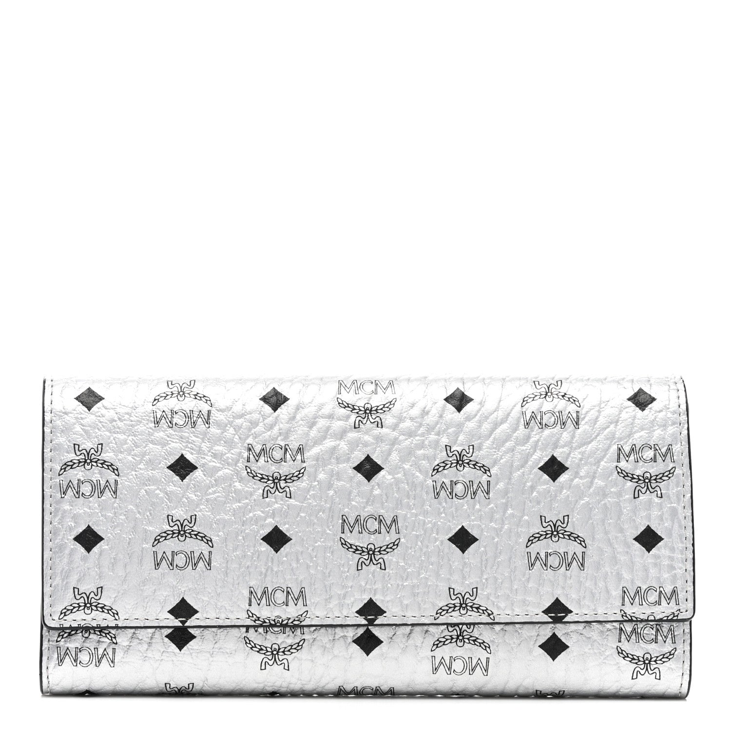 MCM Metallic Visetos Large Tri-Fold Flap Wallet Berlin Silver 1 of 6