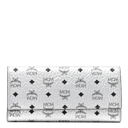 MCM Metallic Visetos Large Tri-Fold Flap Wallet Berlin Silver 1 of 6