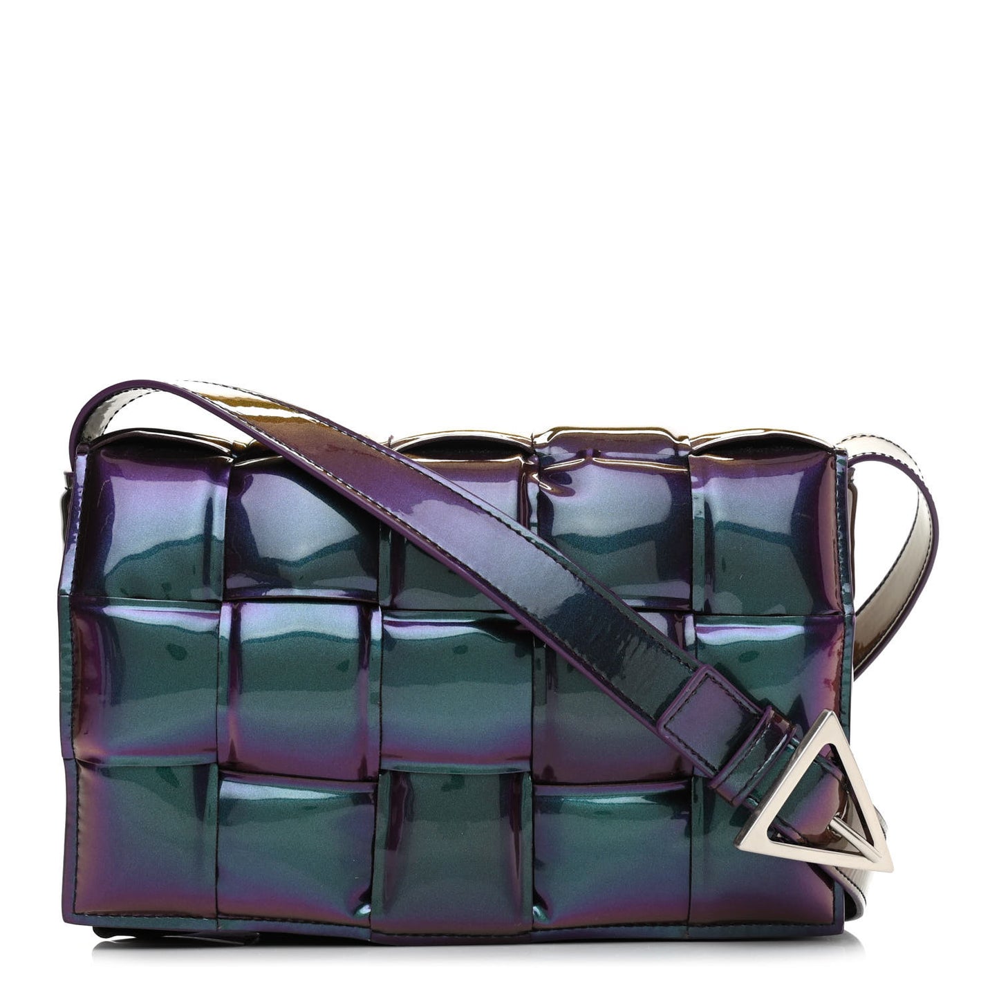 Glossy Nail Polish Nappa Maxi Intreccio Padded Cassette Crossbody Bag Holographic