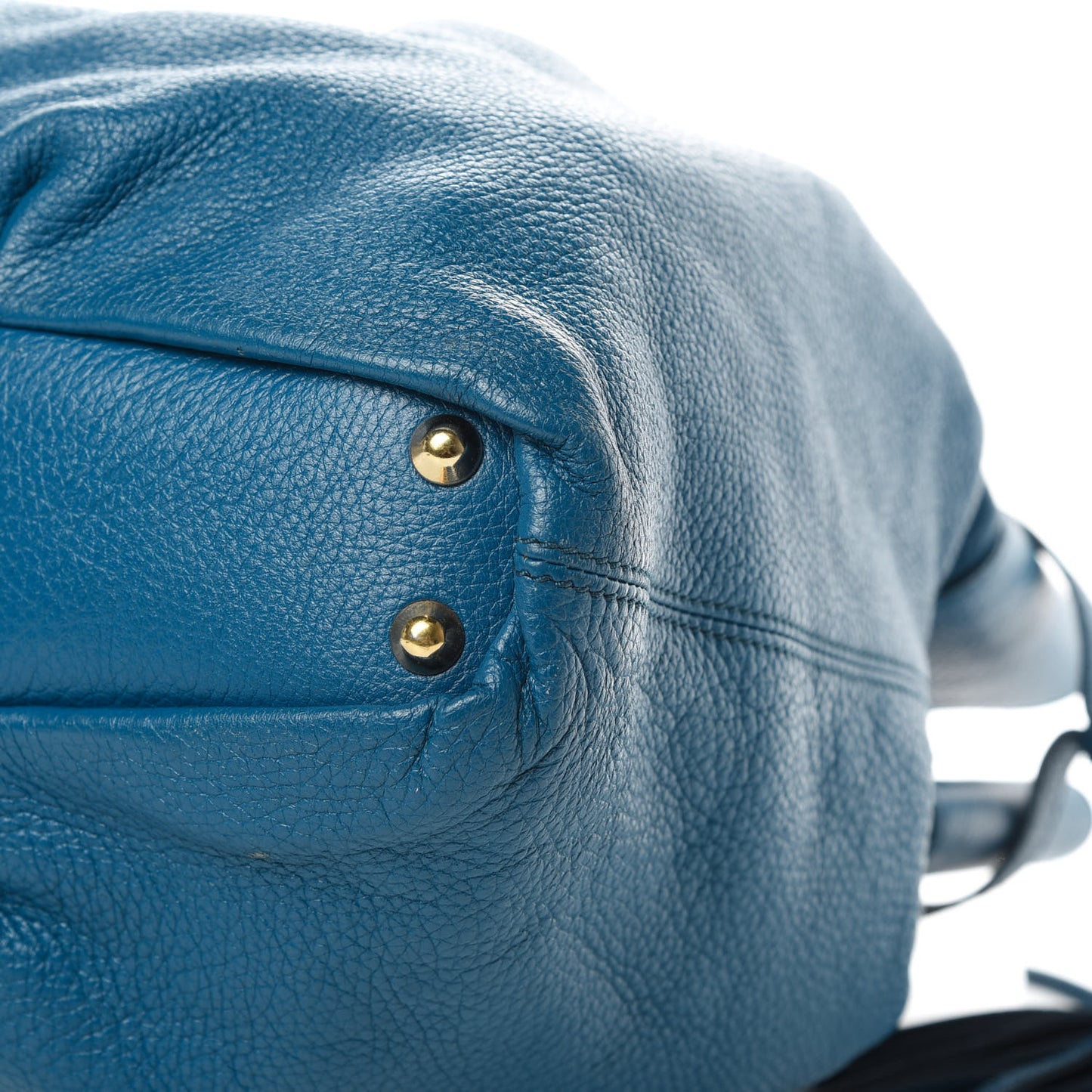 Grained Calfskin Drawstring Bucket Bag Blue