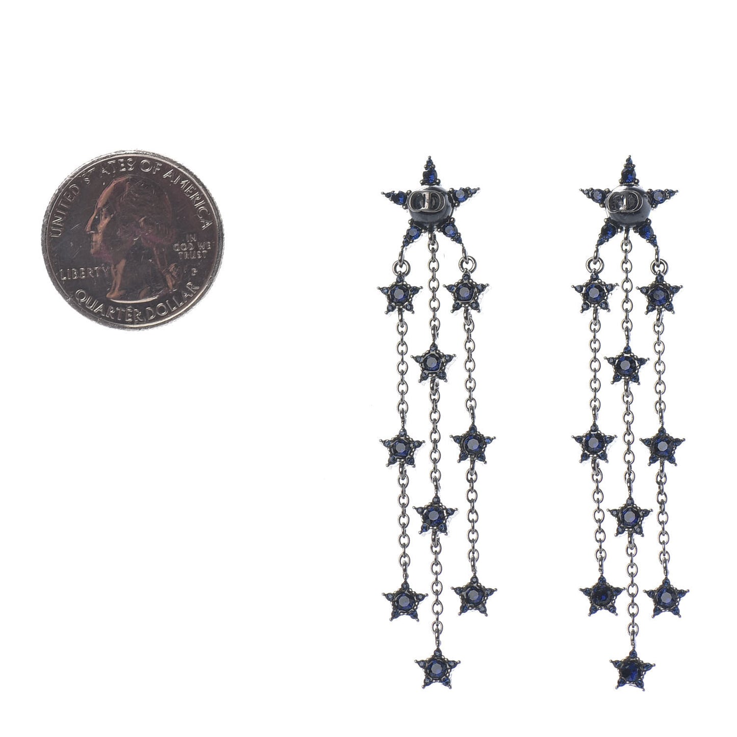 Strass ABC Star Long Drop Earrings Gunmetal Blue