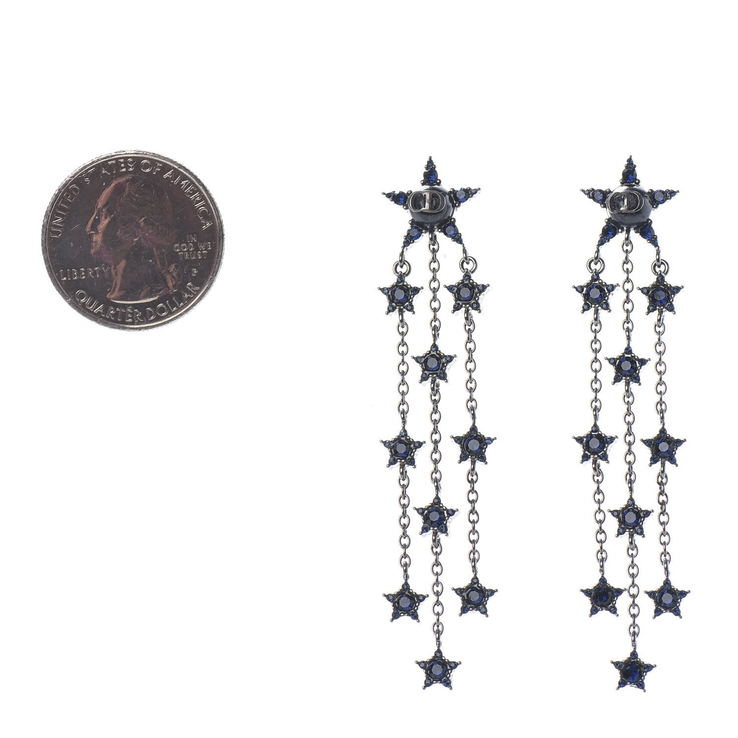 Christian Dior Strass ABC Star Long Drop Earrings Gunmetal Blue 2 of 3