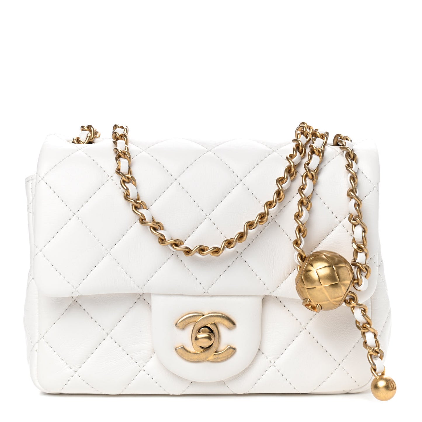 Lambskin Quilted Mini Pearl Crush Flap White