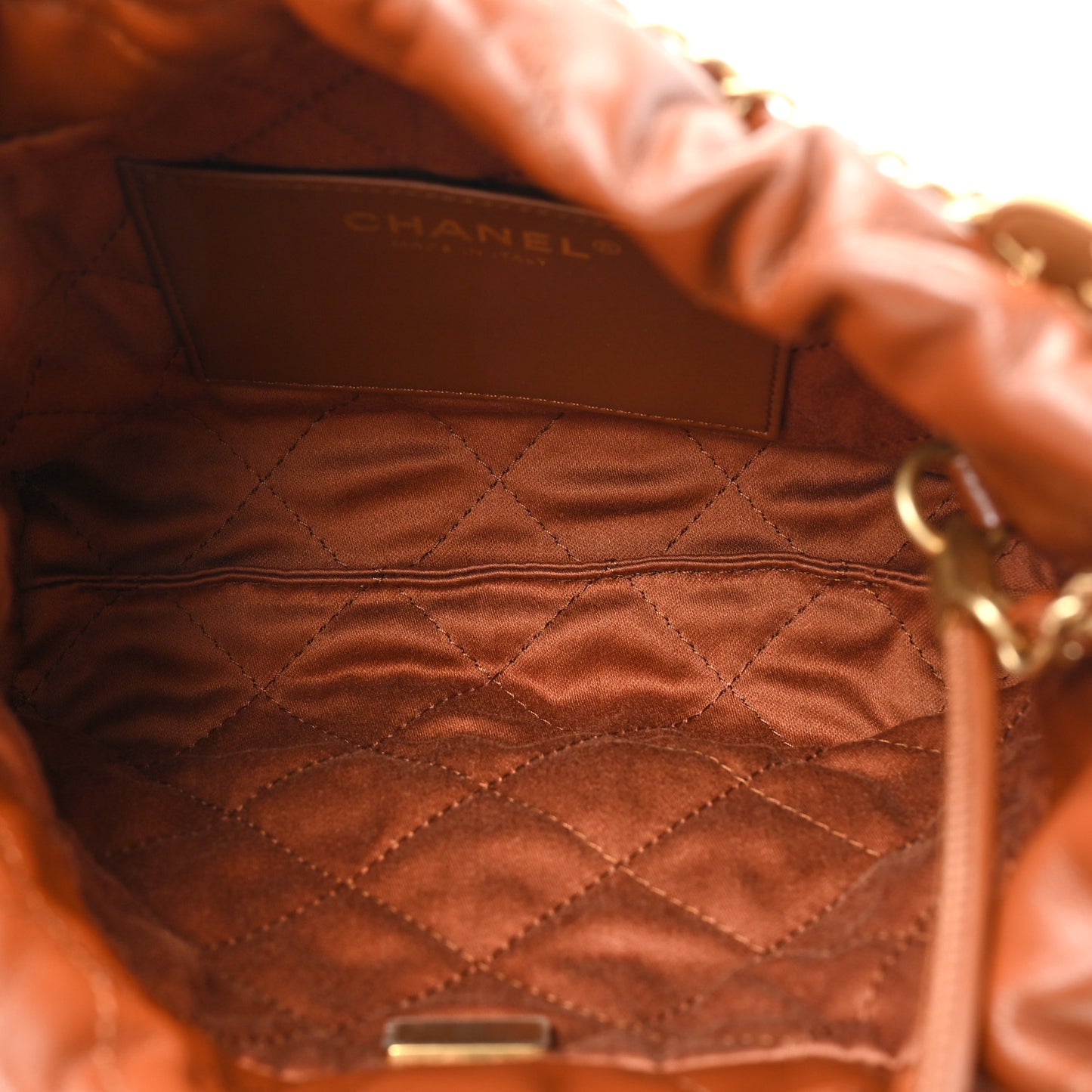 Shiny Calfskin Quilted Mini Chanel 22 Light Brown