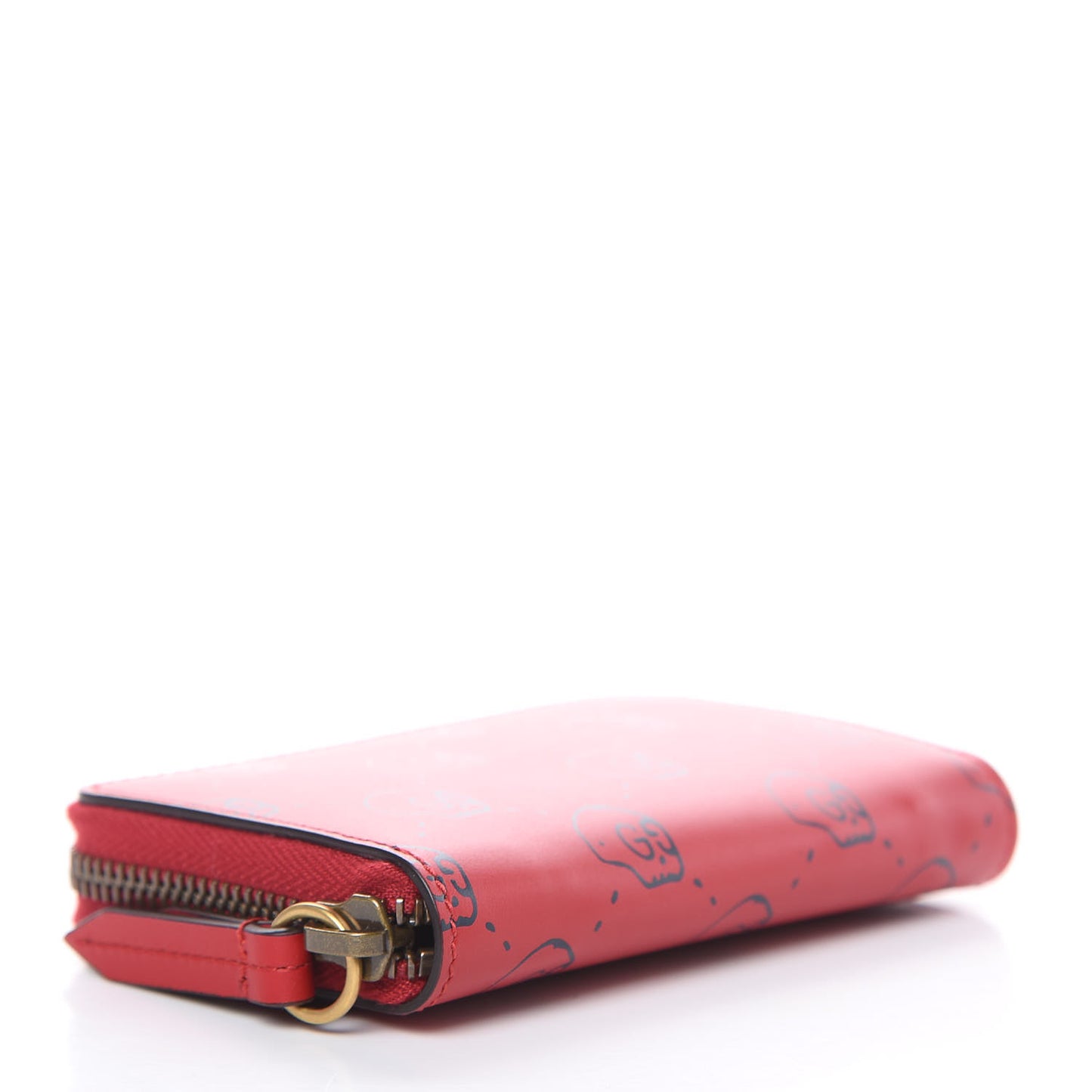 Calfskin GucciGhost Hamlet Skull Zip Around Card Case Hibiscus Red