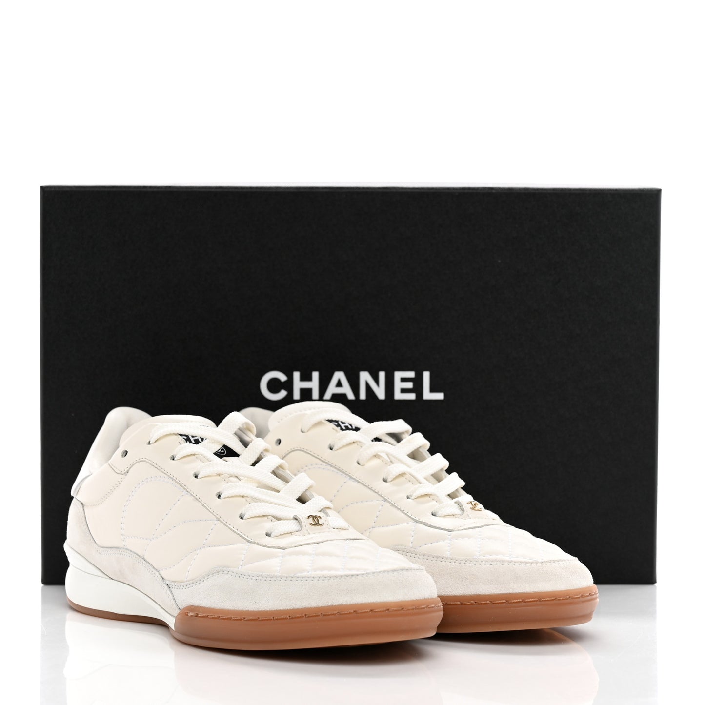 Suede Calfskin Quilted Sneakers 38 White
