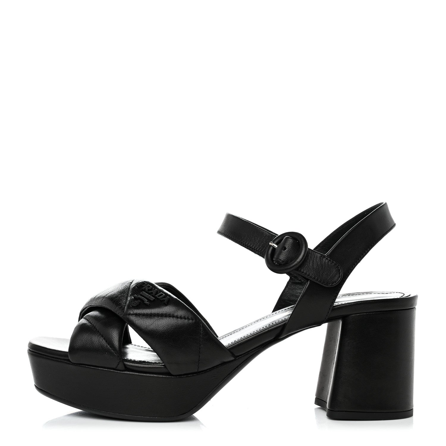 Prada Nappa Logo Quilted Crisscross Platform 20/65mm Sandals 37.5 Black 1 of 9