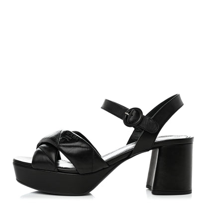 Prada Nappa Logo Quilted Crisscross Platform 20/65mm Sandals 37.5 Black 1 of 9