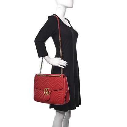 Gucci Calfskin Matelasse Large GG Marmont Shoulder Bag Hibiscus Red 2 of 9