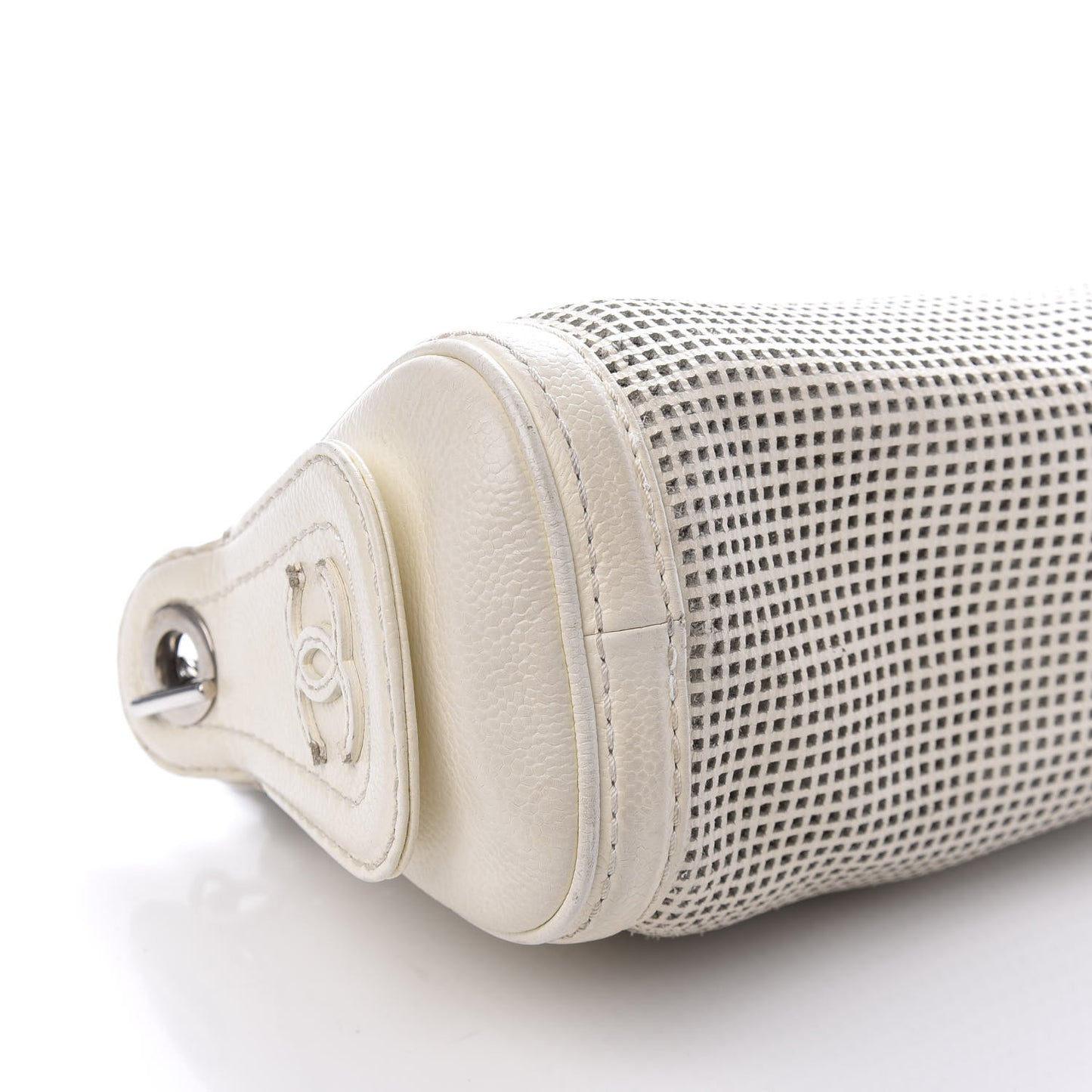 Caviar Perforated Pulley Shoulder Bag White