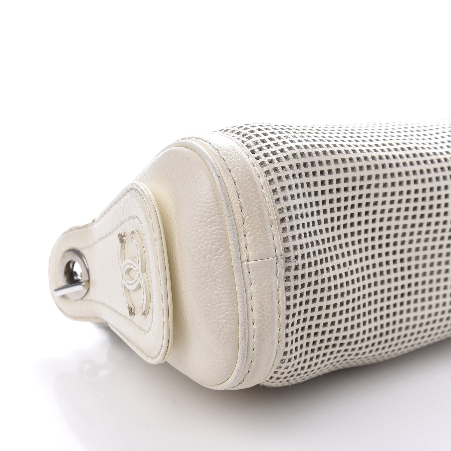 Chanel Caviar Perforated Pulley Shoulder Bag White 7 of 11