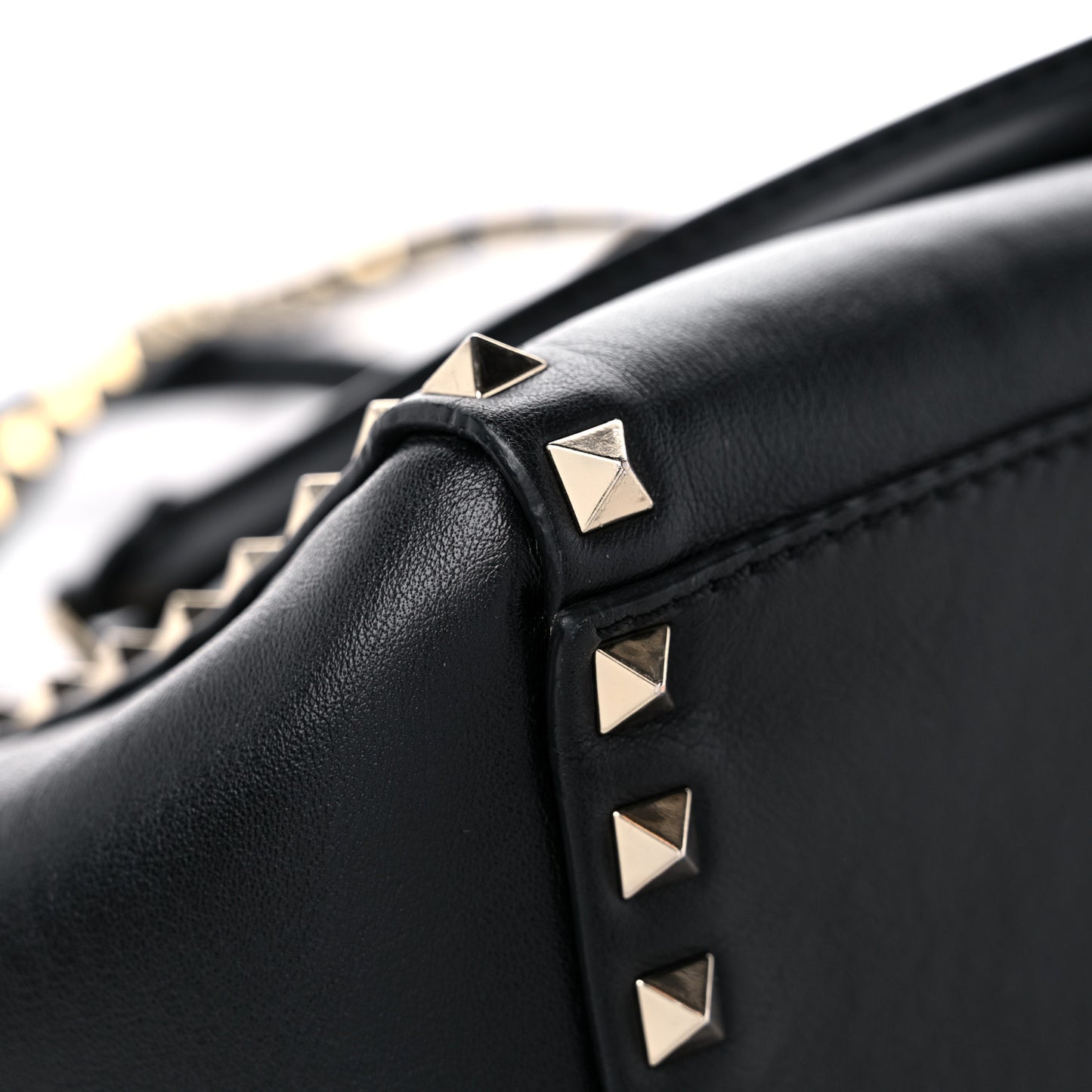 Vitello Small Rockstud Double Handle Tote Black
