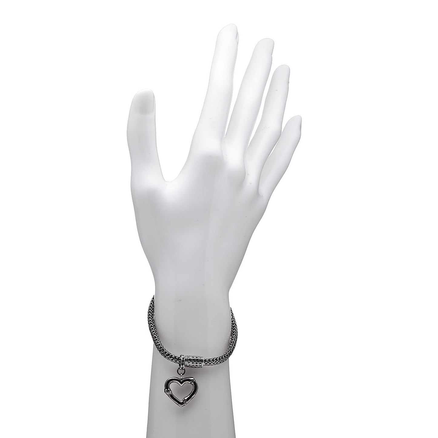 Sterling Silver Bamboo Heart Charm Bracelet