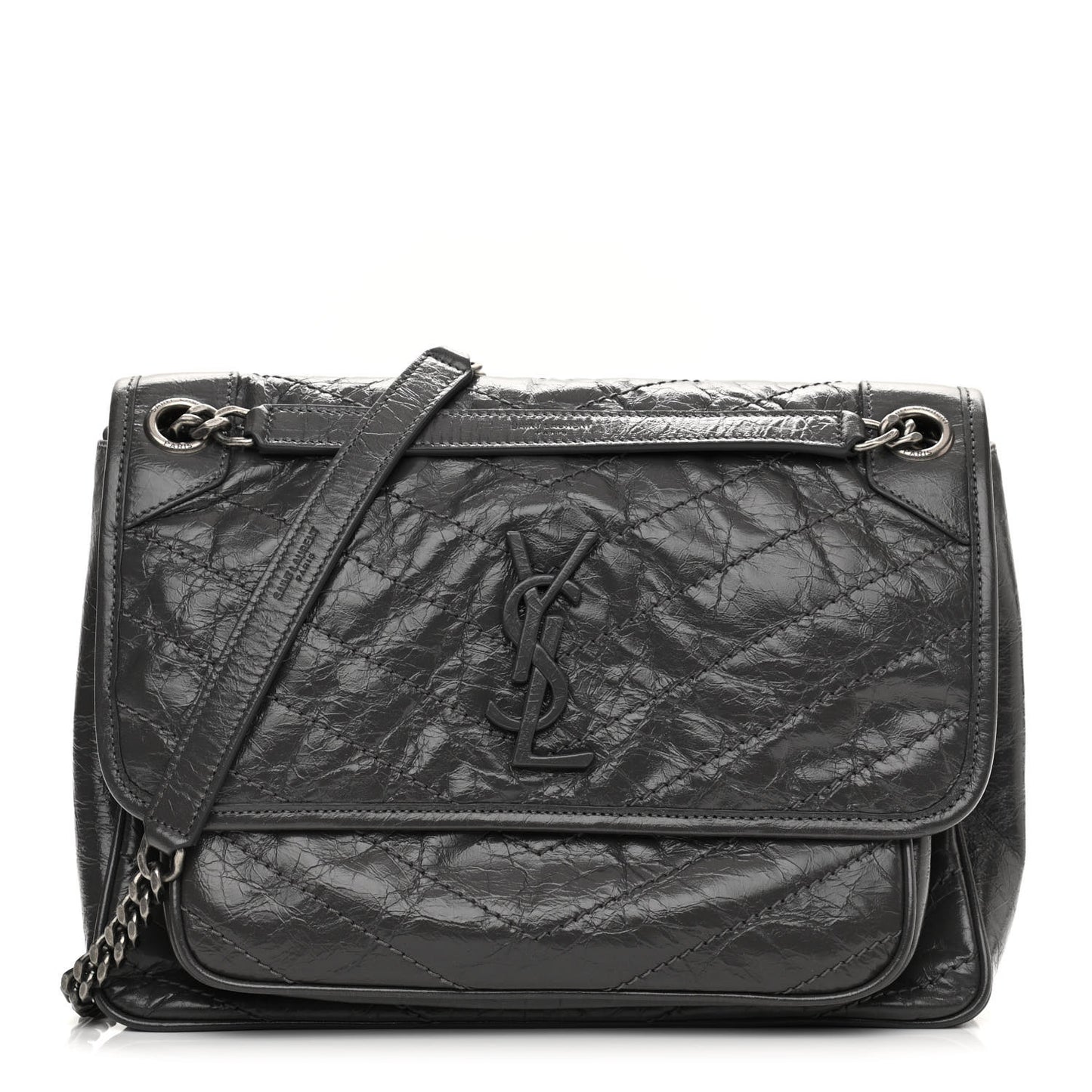 Crinkled Calfskin Matelasse Monogram Medium Niki Chain Satchel Storm