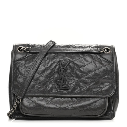 Saint Laurent Crinkled Calfskin Matelasse Monogram Medium Niki Chain Satchel Storm 1 of 10