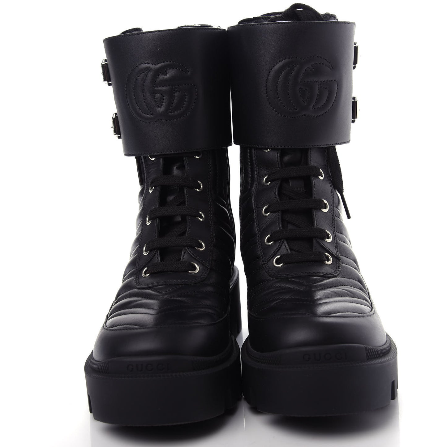 Nappa Frances GG Matelasse Platform Combat Boots 37 Black
