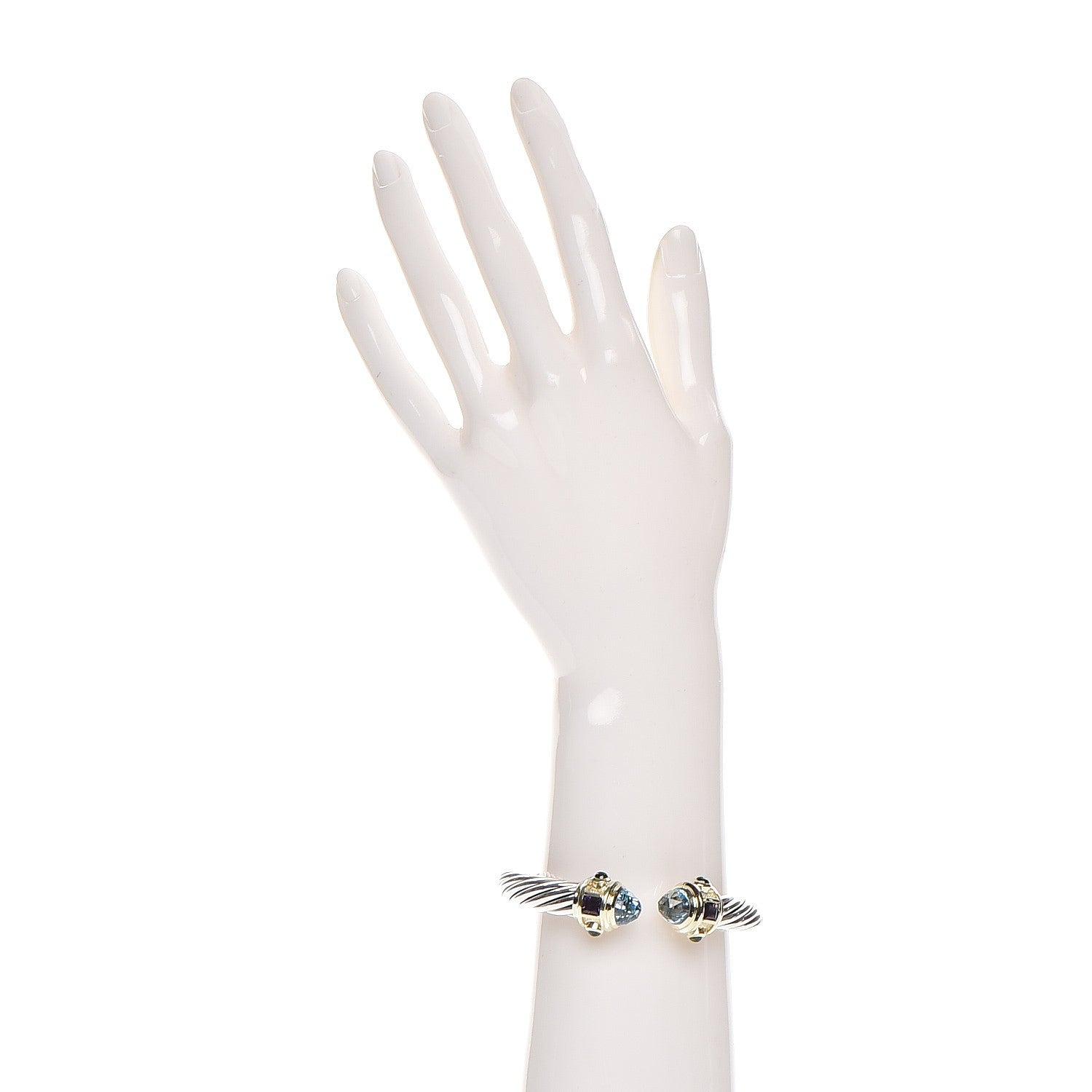 David Yurman Sterling Silver 14K Gold Blue Topaz Amethyst Green Tourmaline 10mm Cable Renaissance Bracelet 2 of 4