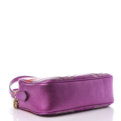 Gucci Laminated Nappa Matelasse Small GG Marmont Chain Shoulder Bag Fuxia Rosso Rosa 5 of 11