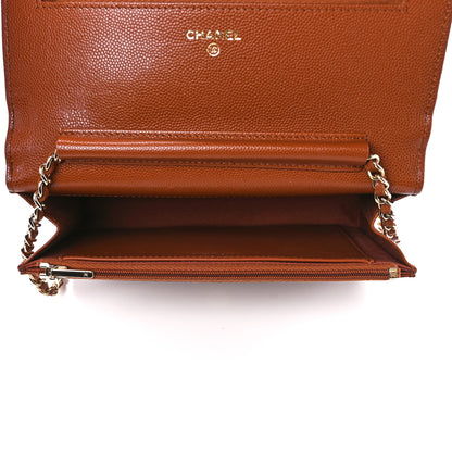 Chanel Shiny Caviar Quilted Strass Wallet On Chain WOC Light Brown 5 of 12