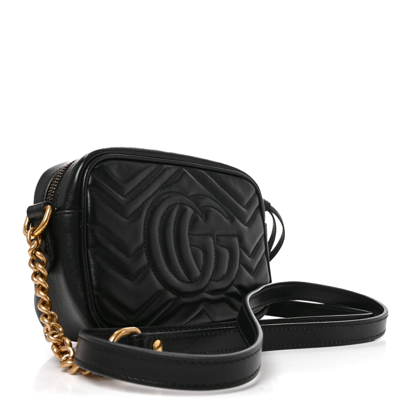 Calfskin Matelasse Small GG Marmont Chain Shoulder Bag Black