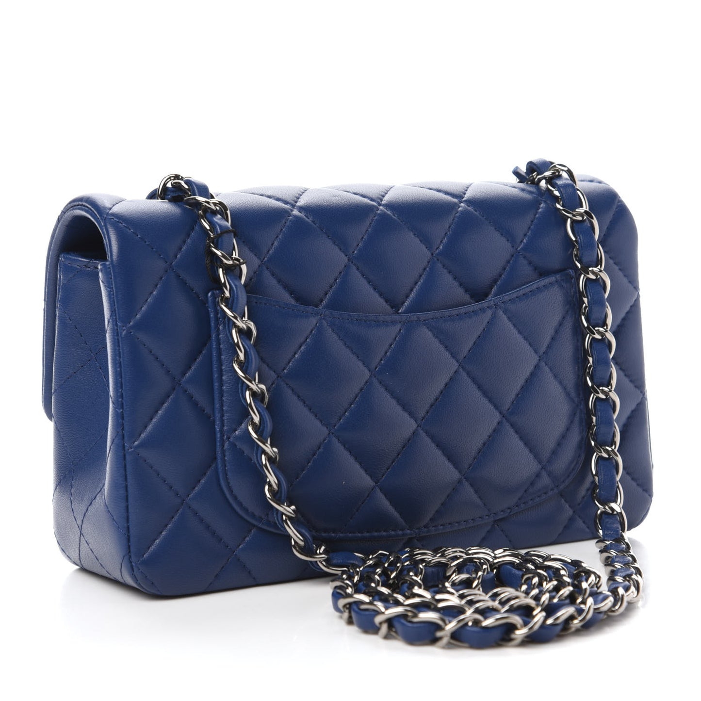 Lambskin Quilted Mini Rectangular Flap Dark Blue