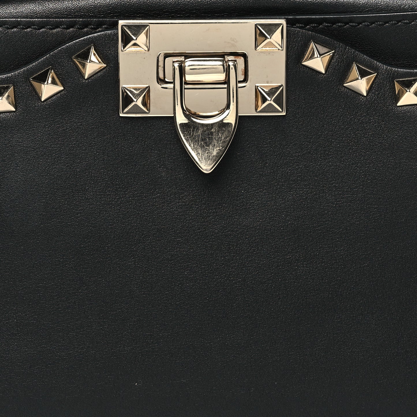 Grained Calfskin Rockstud Flip Lock Camera Crossbody Bag Black