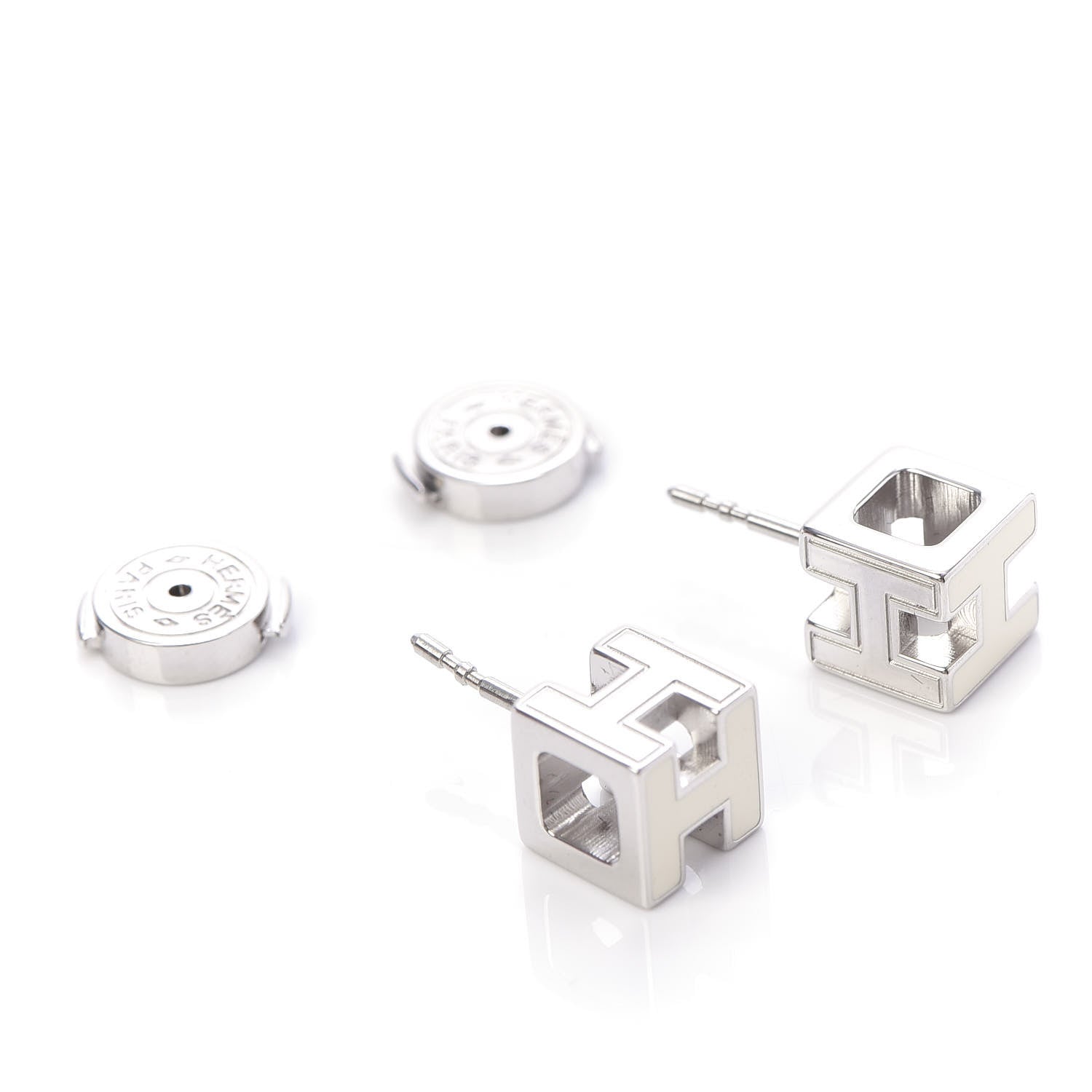 Hermes Palladium Lacquered Cage d'H Earrings Ecru 3 of 6