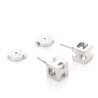 Hermes Palladium Lacquered Cage d'H Earrings Ecru 3 of 6