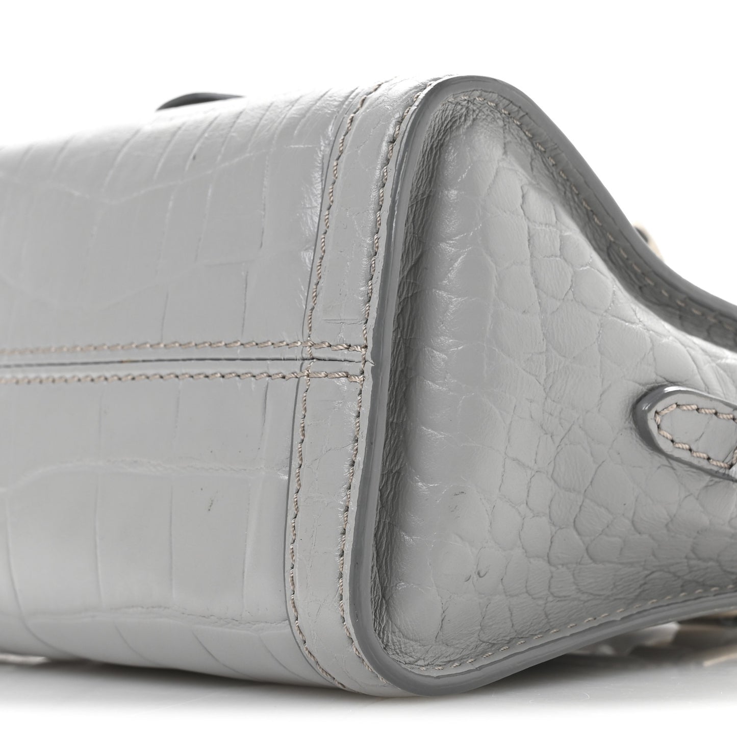 Calfskin Crocodile Embossed Mini Skull Padlock Zip Around Tote Grey